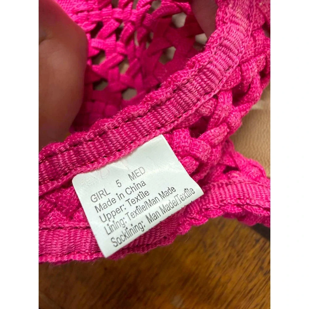 Mudd Girls Hot Pink Woven Wedge Sandals Size 5 Pink Cork Heel Strappy Shoes